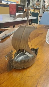 GOBERG  VIKING SHIP ASHTRAY~ VINTAGE ~ MADE IN GERMANY~GLASS INSERT INCLUDED  - Picture 1 of 7