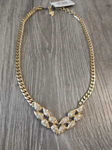 Citation Yellow Gold Plated and Rhinestone Link Chain Necklace New with tag - Picture 1 of 11