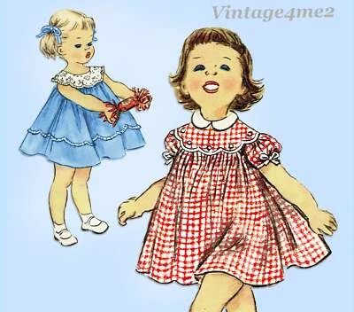 1950s Vintage Simplicity Sewing Pattern 1112 Cute Baby Girls Flared Dress Size 1 - Image 1 of 4