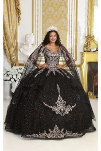 Womens Dresses For Pageant Prom Long V-Neck Cape Sleeves Ball Gown Plus Size - Picture 1 of 37