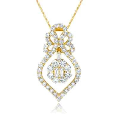 14K Yellow Gold Diamond Necklace Natural 1.66 CT Baguette Round Cut Certified - Image 1 of 2