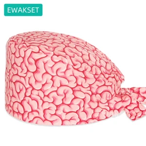 brains printed 100% cotton women and men working scrub cap medical surgical hats - Picture 1 of 8