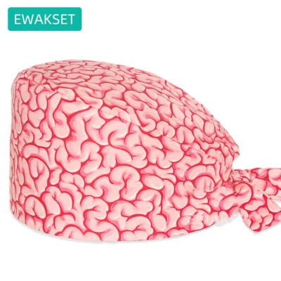 brains printed 100% cotton women and men working scrub cap medical surgical hats - Image 1 of 4