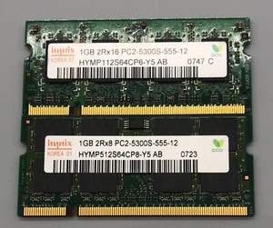 Hynix Laptop DDR2 1GBx2 667Mhz PC2-5300 CL5 200-Pin 1.8V - Lot of 2 SODIMMs - Picture 1 of 4