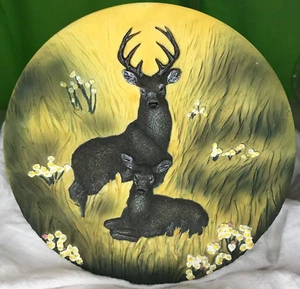 Deko Teller Hirsch mit Rehhhütte rustikal Bauernhaus Deko unmarkiert unglasiert 7" - Bild 1 von 3