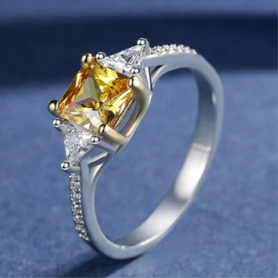 Anillo de regalo relleno de oro blanco de boda circonita amarilla princesa AAA de 1 quilate para mujer talla 5-11 Foto 1 de 4