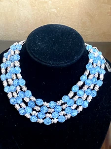 CROWN TRIFARI 4 STRAND CRACKLE GLASS MEDITERRANEAN CHOKER 15" NECKLACE - Picture 1 of 10