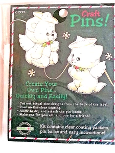 CAT AND BEAR ANGEL PIN SET #61521 Pin and Earring Craft Kit Dimensions NOS 1995 - Picture 1 of 4