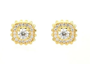 Aretes enchapados en oro plata 9 mm helados atornillados Hip Hop Bling circonita cúbica 060 - Imagen 1 de 5