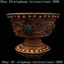 Old Tibetan Buddhism silver Filigree Inlay Red Coral gem god The altar Bowl cup