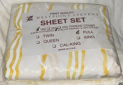 Vintage WestPoint Stevens Full Sheet Set Ribbon Abstract Yellow Lines - Image 1 of 4