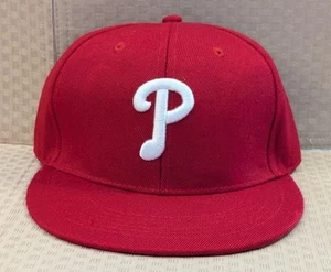 New Era 59FIFTY Philadelphia Phillies Flat Bill Hat Cap-Red Fitted Size 7 1/4New - Picture 1 of 6