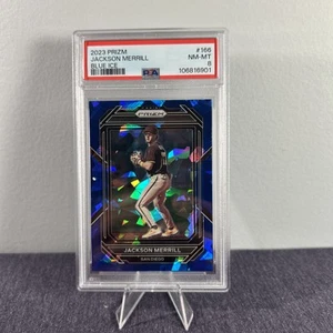 2023 Panini Prizm -Blue Ice Prizm #166 Jackson Merrill (RC) PSA 8 - Picture 1 of 2
