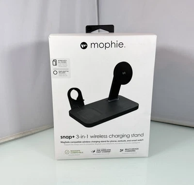 NUEVO Mophie Snap+ 3 en 1 Auriculares Inalámbricos Teléfono Reloj Soporte de Carga, Negro - 15W Foto 1 de 4