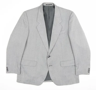 Saxon Hawk Mens Grey 42S Herringbone Wool Blend Blazer Jacket - Image 1 of 4