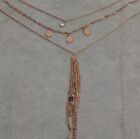 Dainty Rose Gold Color 3 Strand Layered Chain Long Necklace With Fringe Tassel
