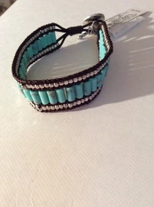 $35 LUCKY BRAND Turquoise Reconstituted Calcite and Rock Crystal Bracelet O172 - Picture 1 of 6