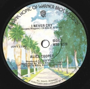 ALICE COOPER 7" 45 I Never Cry / Go To Hell RARE 1976 New Zealand IMPORT WBS8228 - Picture 1 of 1