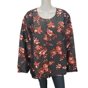 Dennis Basso Allover Floral Printed Jacket 28W Plus Size 3X Black Multicolor - Picture 1 of 13