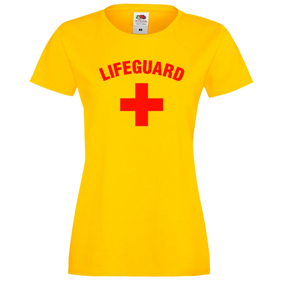 LIFEGUARDGEAR DAMEN LIFEGUARD + GELB PASSEND T-SHIRT BEACH LIFE GUARD PARTY SCHICKES KLEID TOP