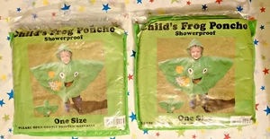 2 X NEW In Pack Children's Green Frog Showerproof Hooded Poncho Rain coat - Picture 1 of 5