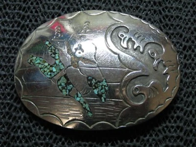 ¡HEBILLA DE CINTURÓN CON INCRUSTACIONES DE CORAL TURQUESA VAQUERO NATIVO DEL SUROESTE! ¡VINTAGE! RARO!  Foto 1 de 4