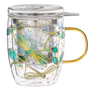 3pc Ashdene Natures Keepers 350ml Double Walled Mug Cup w/ SS Infuser Dragonfly - Picture 1 of 3