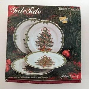Georges Briard Yule Tide Salad Plates Lot of 4 VTG Christmas Tree Ribbon Japan - Picture 1 of 7