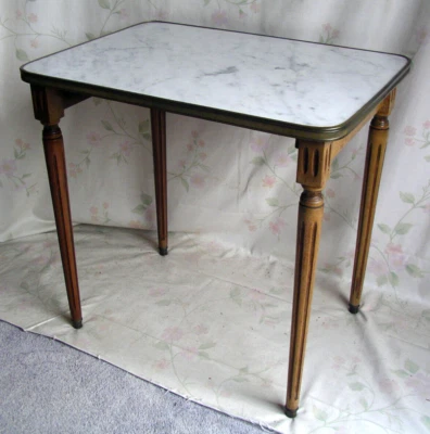 France 2nd Empire Table Side Table Tea Table Wood Brass Marble 1900 - Image 1 of 4