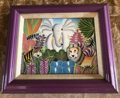 ARTE HAITIANO GENUINO DE COLECCIÓN FAMOSO JOEL GAUTHIER PINTURA "ELEFANTE" HAITI Foto 1 de 4
