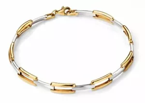 9ct Yellow and White Gold Oval Rectangle Link Bracelet (19.7cm) 375 Hallmarked - Picture 1 of 3