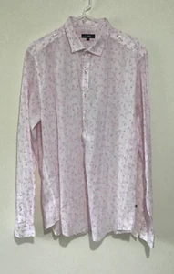 Peter Werth Floral Stripe Shirt White & Pink Collar Size 4 Medium 40” Chest - Picture 1 of 13