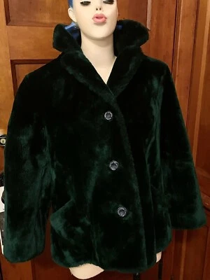 Chaqueta de piel sintética Borgana vintage años 50 60 verde talla S abrigo Navidad Foto 1 de 4