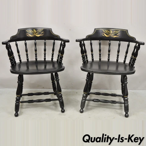 Vintage S. Bent & Bros Black Painted Eagle Colonial Style Pub Chairs - a Pair Cover