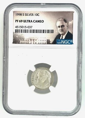 1998 S SILVER ROOSEVELT 10C NGC PF 69 ULTRA CAMEO PORTRAIT LABEL - Image 1 of 2