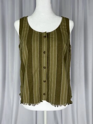 NWT Anthro DREW olive green stripe tank Top button - XSmall Foto 1 de 4