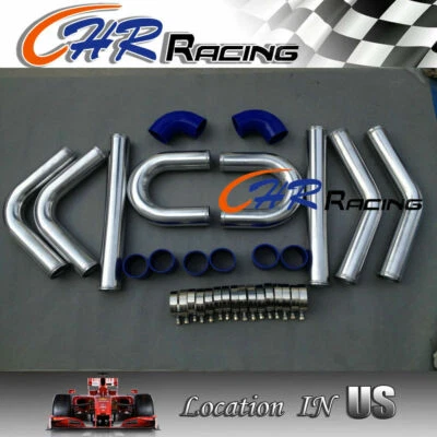 2.5" 64mm Aluminum Universal Intercooler Turbo Piping pipe Kit + Blue hose kits - Image 1 of 4