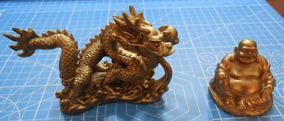 China Lucky Buddha and Dragon de resina fundida de color bronce Foto 1 de 3