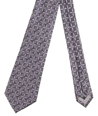 Corbata de seda tejida geométrica gris y plateada Armani Collezioni hecha en ITALIA Foto 1 de 4