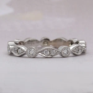 14K White Gold Eye and Bead Design Eternity Band .33 Carats Round Diamonds  - Picture 1 of 4