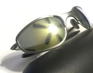 RARE OAKLEY A WIRE 1.0 SUNGLASSES Silver Frames w/ Gold Lenses & Shark Fin Socks