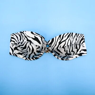 Victorias Secret Zebra Print 32D Strapless Bandeau Bikini Top Padded VS Swimsuit - Imagem 1 de 4