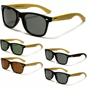 Polarised Sunglasses - Classic Retro Frame - Wooden Bamboo Arms - Polarized Lens - Picture 1 of 6