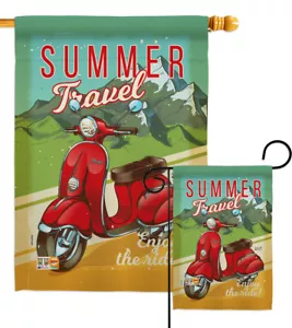 Verano Scooter Pasatiempos de Viaje Disfruta del Paseo Vespa Bicicleta Jardín Casa Patio Bandera - Imagen 1 de 13
