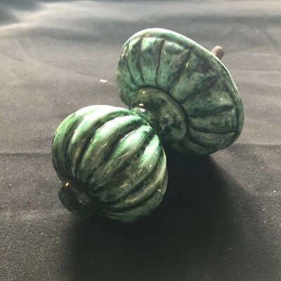 One Reclaimed Antique Green Handmade Pot Edwardian Door Knob Furniture (BTS84) - Image 1 of 4