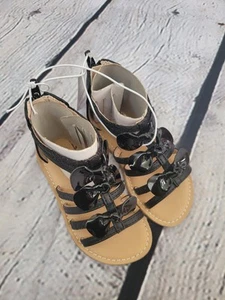 JUMPING BEANS TODDLER GIRL FAUX BLACK LEATHER GLADIATOR SANDALS SIZE 7 NWT - Picture 1 of 6