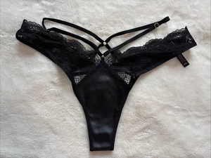 Victoria's Secret Panties Brazilian Panty Black Leather Lace Strappy Large L NEW - Picture 1 of 7