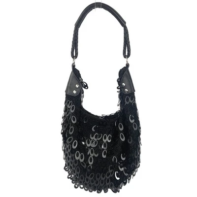 Bolso de Hombro Hobo Para Mujer Negro Crochet Gota Lentejuelas Cremallera Noche Fiesta Foto 1 de 2