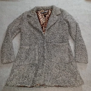 Womens Faux Fur Jacket Coat Steve Madden Medium Gray With Animal Print Lining - Picture 1 of 11