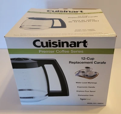 Jarra de vidrio de repuesto Cuisinart Premier Coffee Series 12 tazas, DCC-1200PRC NUEVO Foto 1 de 3